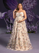 Plus Maternity  Strapless Ruffle Trim Floral Mesh Party Dress